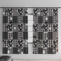 Black Palaka Japanese Patterns Window Curtain Koi Fish Asanoha Sakura Patchwork Stylized - Polynesian Pride