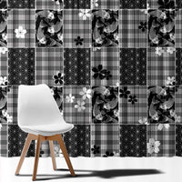 Black Palaka Japanese Patterns Window Curtain Koi Fish Asanoha Sakura Patchwork Stylized - Polynesian Pride