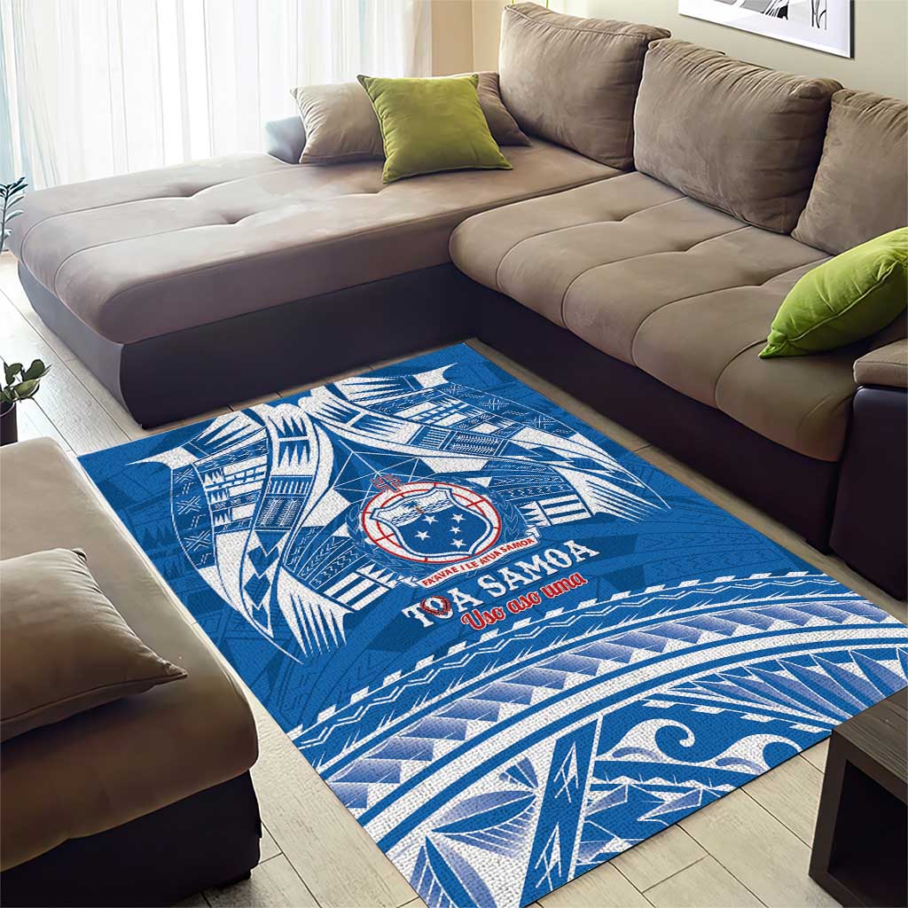Toa Samoa Rugby Custom Area Rug Uso aso uma Samoan Pattern Blue - Polynesian Pride