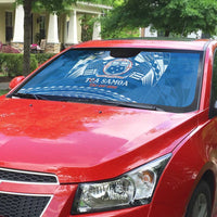 Toa Samoa Rugby Custom Auto Sun Shade Uso aso uma Samoan Pattern Blue - Polynesian Pride