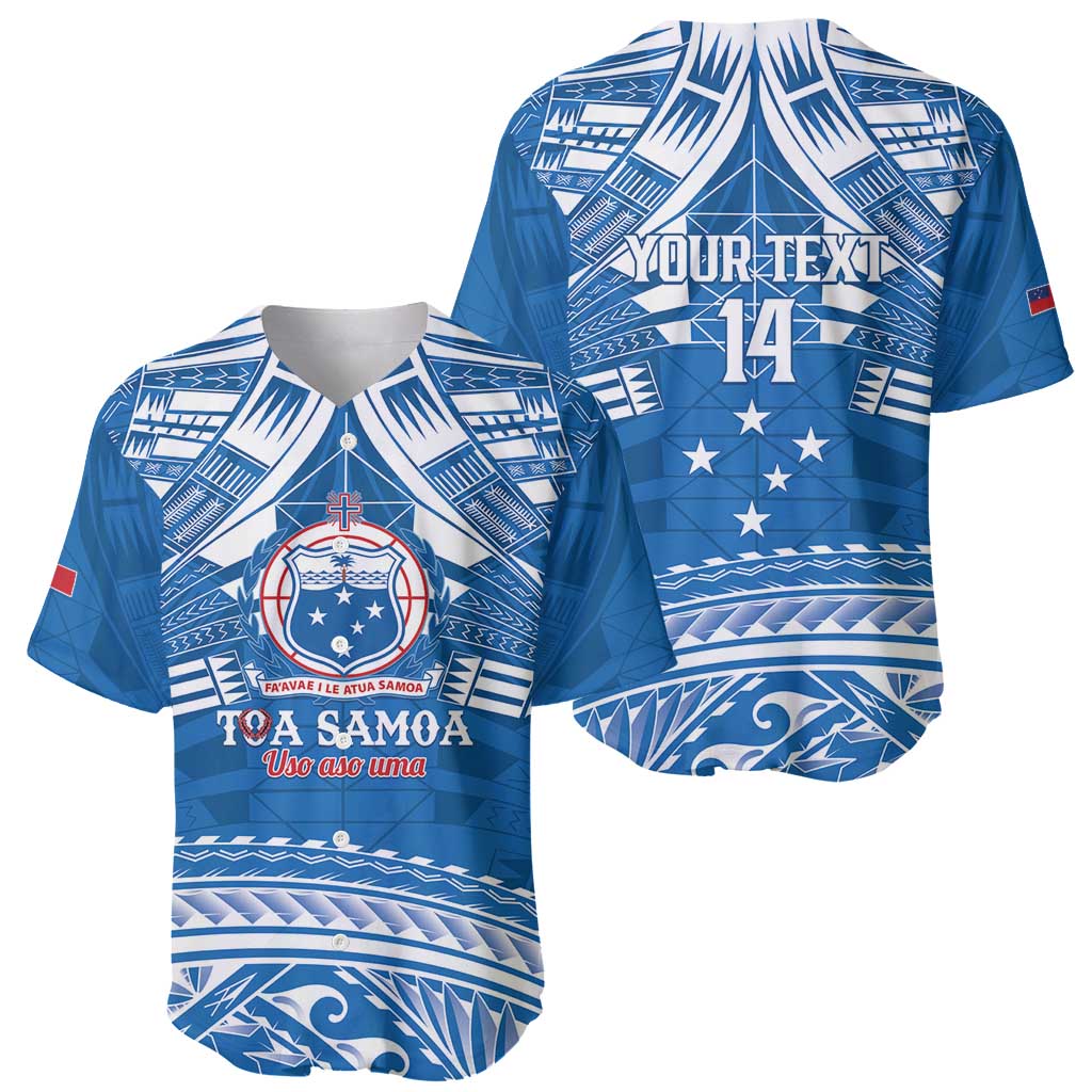 Toa Samoa Rugby Custom Baseball Jersey Uso aso uma Samoan Pattern Blue - Polynesian Pride