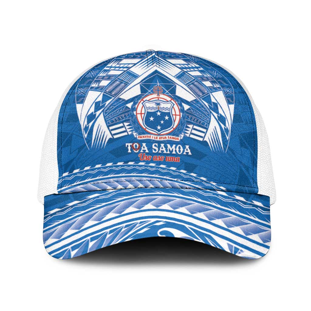 Toa Samoa Rugby Baseball Net Cap Uso aso uma Samoan Pattern Blue - Polynesian Pride