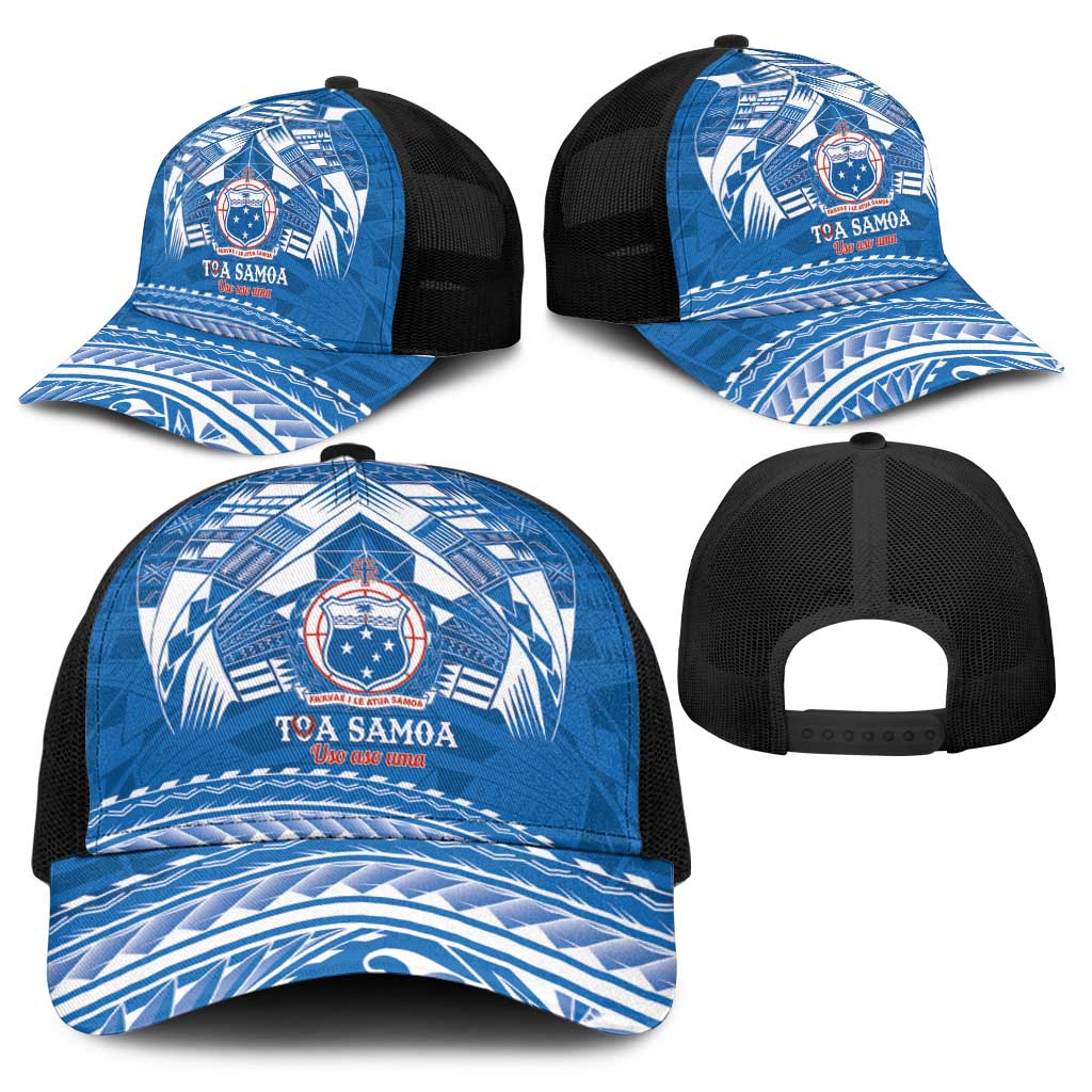 Toa Samoa Rugby Baseball Net Cap Uso aso uma Samoan Pattern Blue - Polynesian Pride