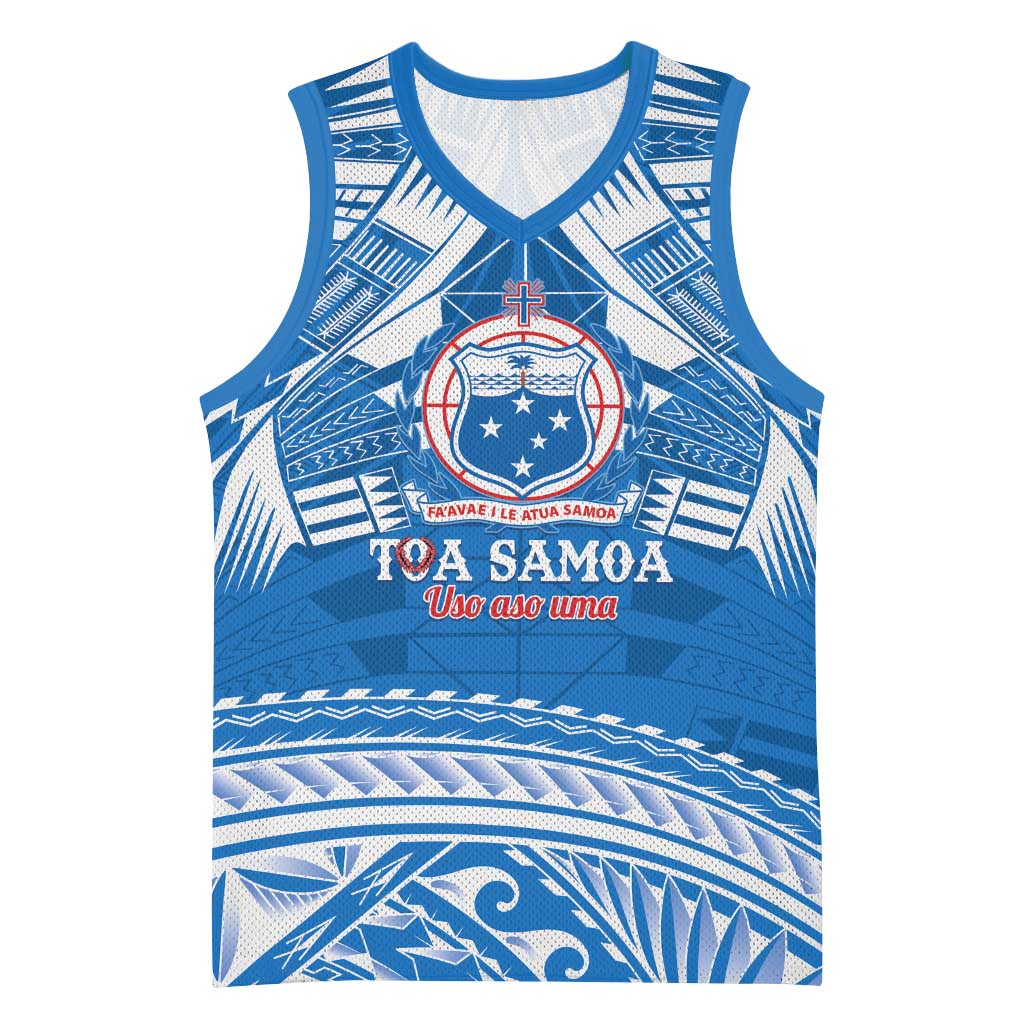Toa Samoa Rugby Custom Basketball Jersey Uso aso uma Samoan Pattern Blue - Polynesian Pride