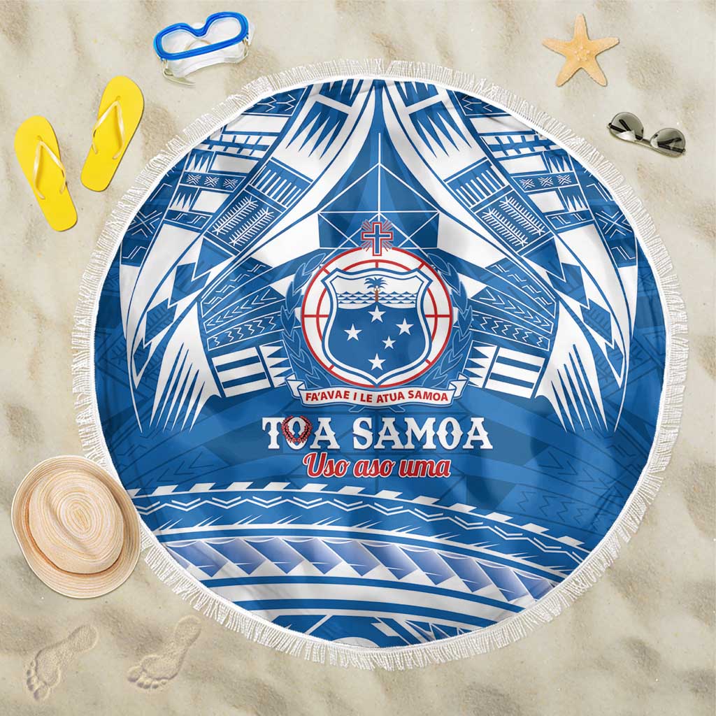 Toa Samoa Rugby Custom Beach Blanket Uso aso uma Samoan Pattern Blue - Polynesian Pride