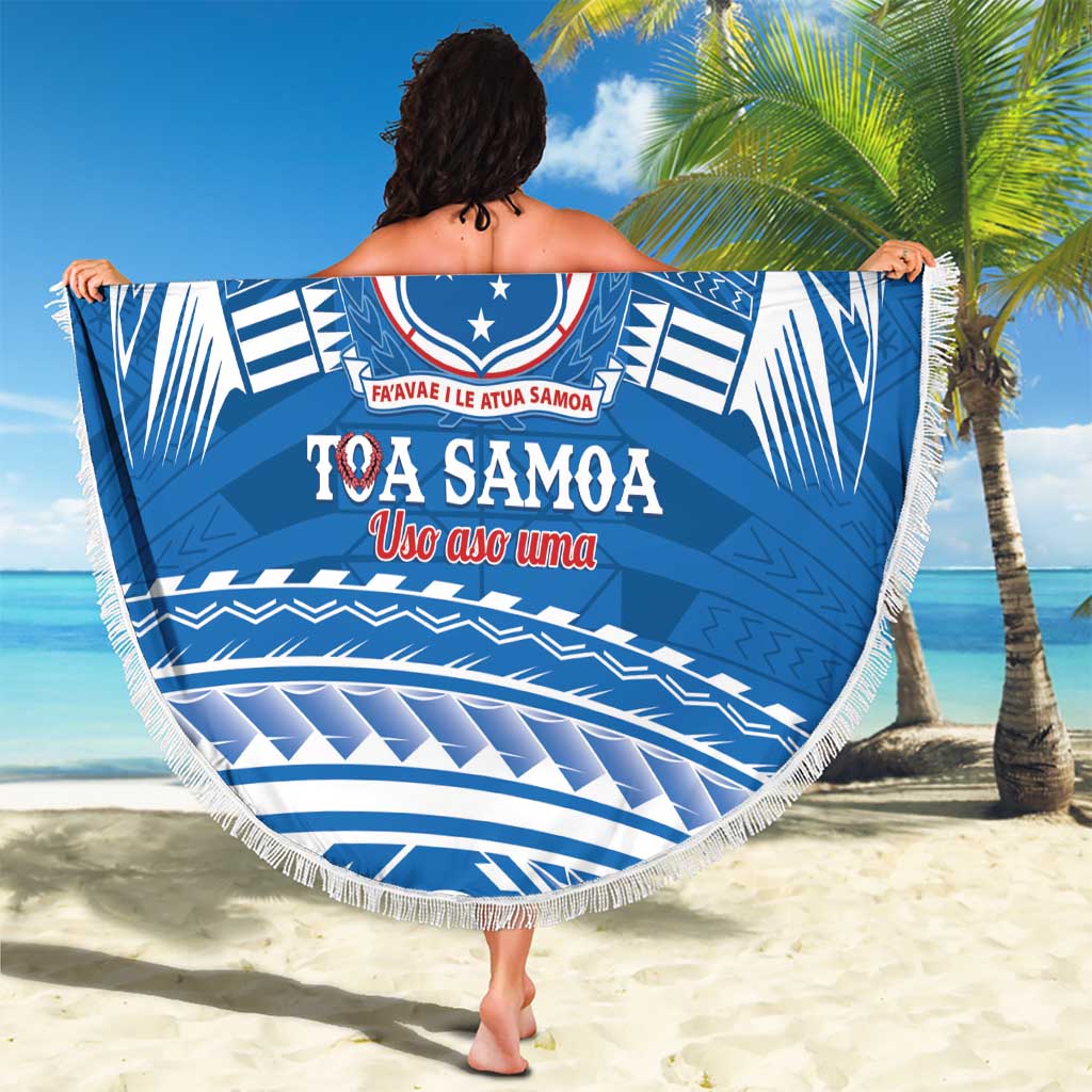 Toa Samoa Rugby Custom Beach Blanket Uso aso uma Samoan Pattern Blue - Polynesian Pride