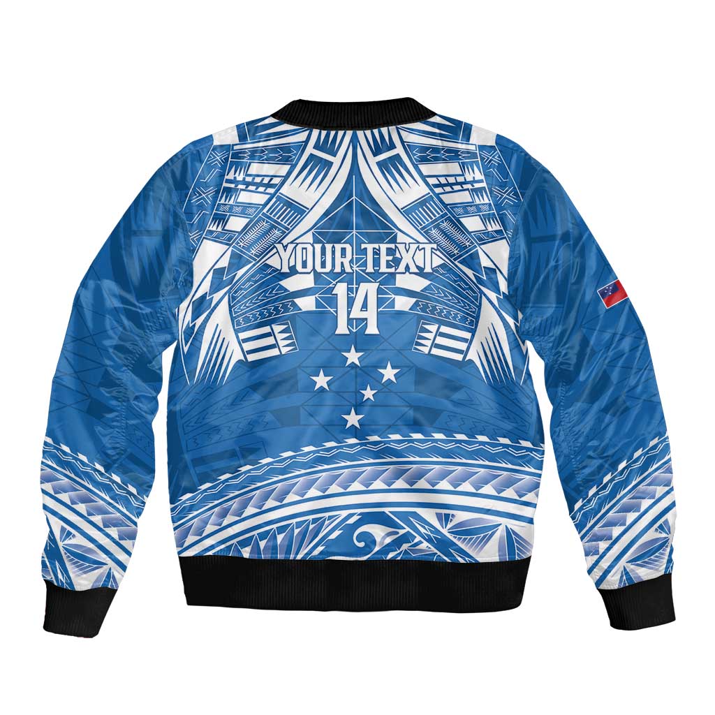 Toa Samoa Rugby Custom Bomber Jacket Uso aso uma Samoan Pattern Blue - Polynesian Pride