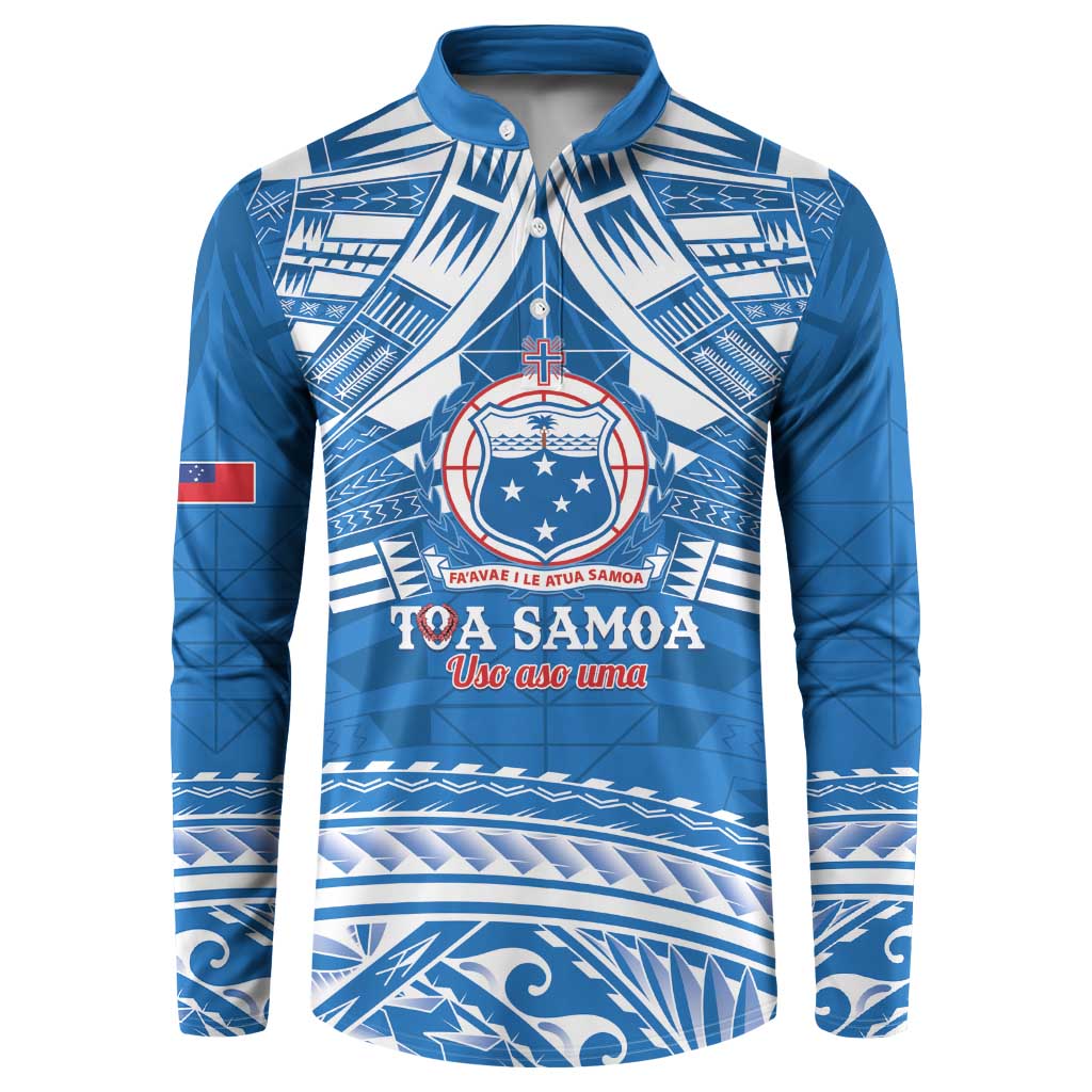 Toa Samoa Rugby Custom Button Sweatshirt Uso aso uma Samoan Pattern Blue - Polynesian Pride