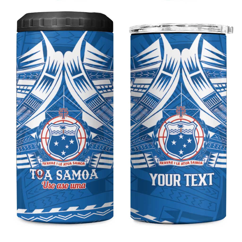 Toa Samoa Rugby Custom 4 in 1 Can Cooler Tumbler Uso aso uma Samoan Pattern Blue - Polynesian Pride