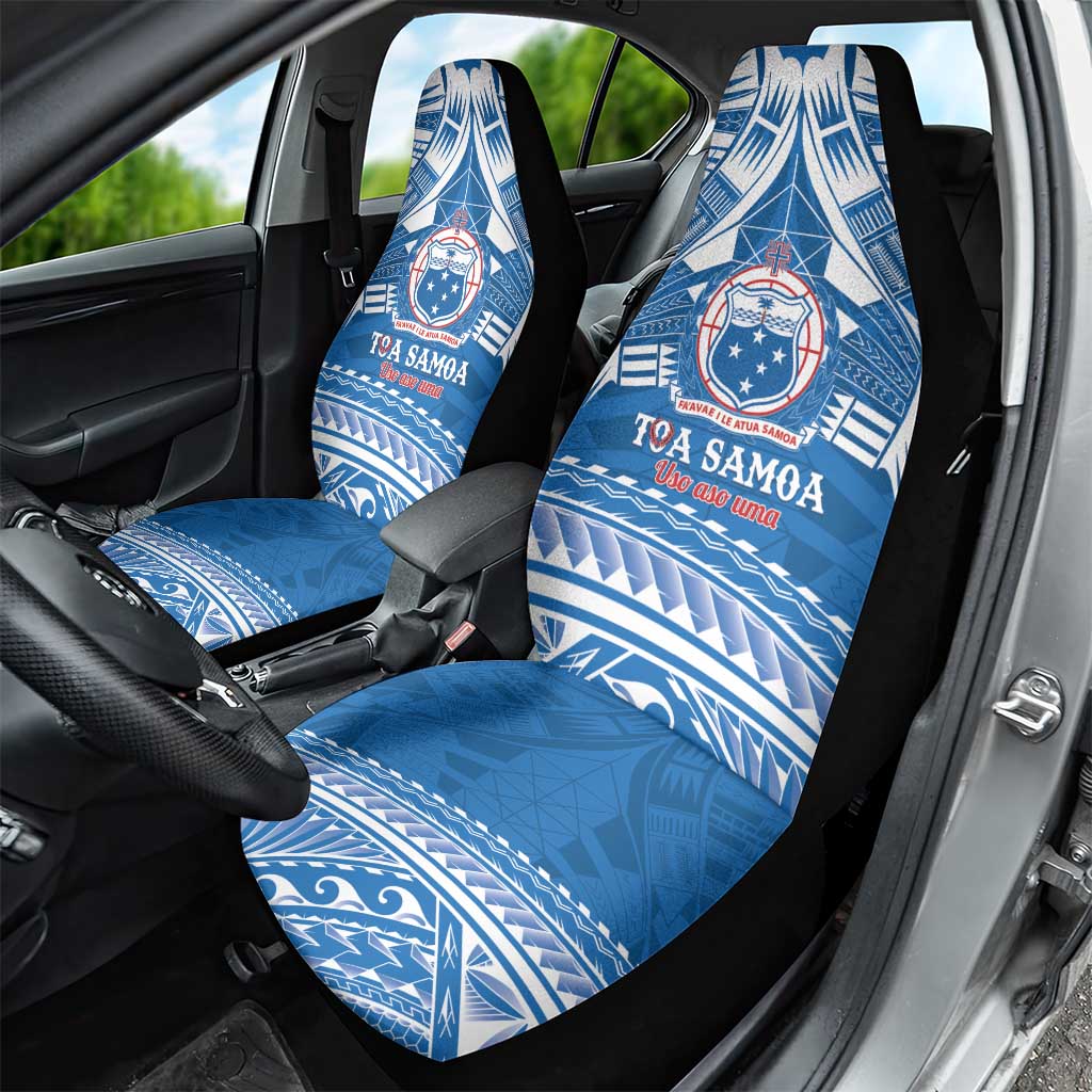 Toa Samoa Rugby Custom Car Seat Cover Uso aso uma Samoan Pattern Blue - Polynesian Pride