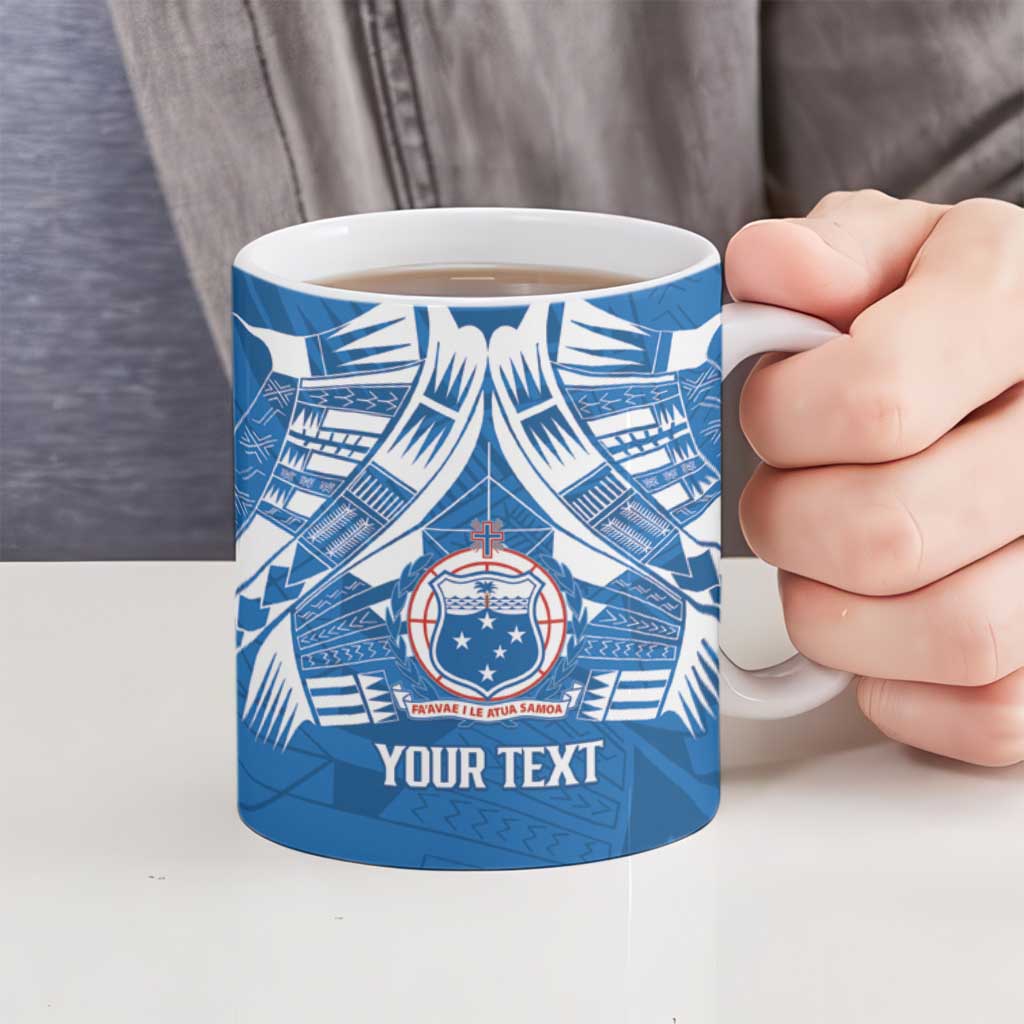 Toa Samoa Rugby Custom Ceramic Mug Uso aso uma Samoan Pattern Blue - Polynesian Pride