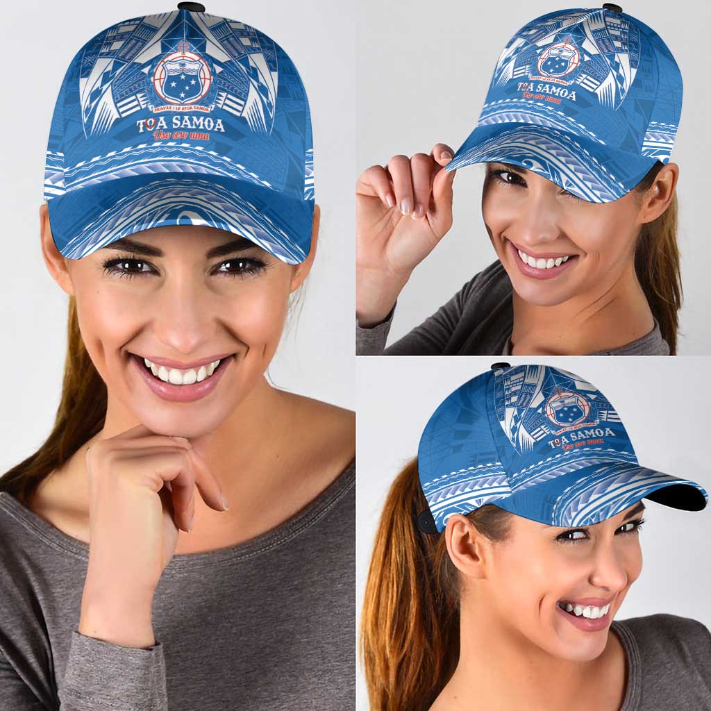 Toa Samoa Rugby Classic Cap Uso aso uma Samoan Pattern Blue - Polynesian Pride