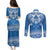 Toa Samoa Rugby Custom Couples Matching Puletasi and Long Sleeve Button Shirt Uso aso uma Samoan Pattern Blue - Polynesian Pride