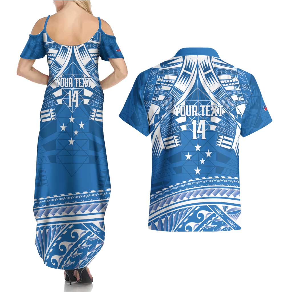 Toa Samoa Rugby Custom Couples Matching Summer Maxi Dress and Hawaiian Shirt Uso aso uma Samoan Pattern Blue - Polynesian Pride