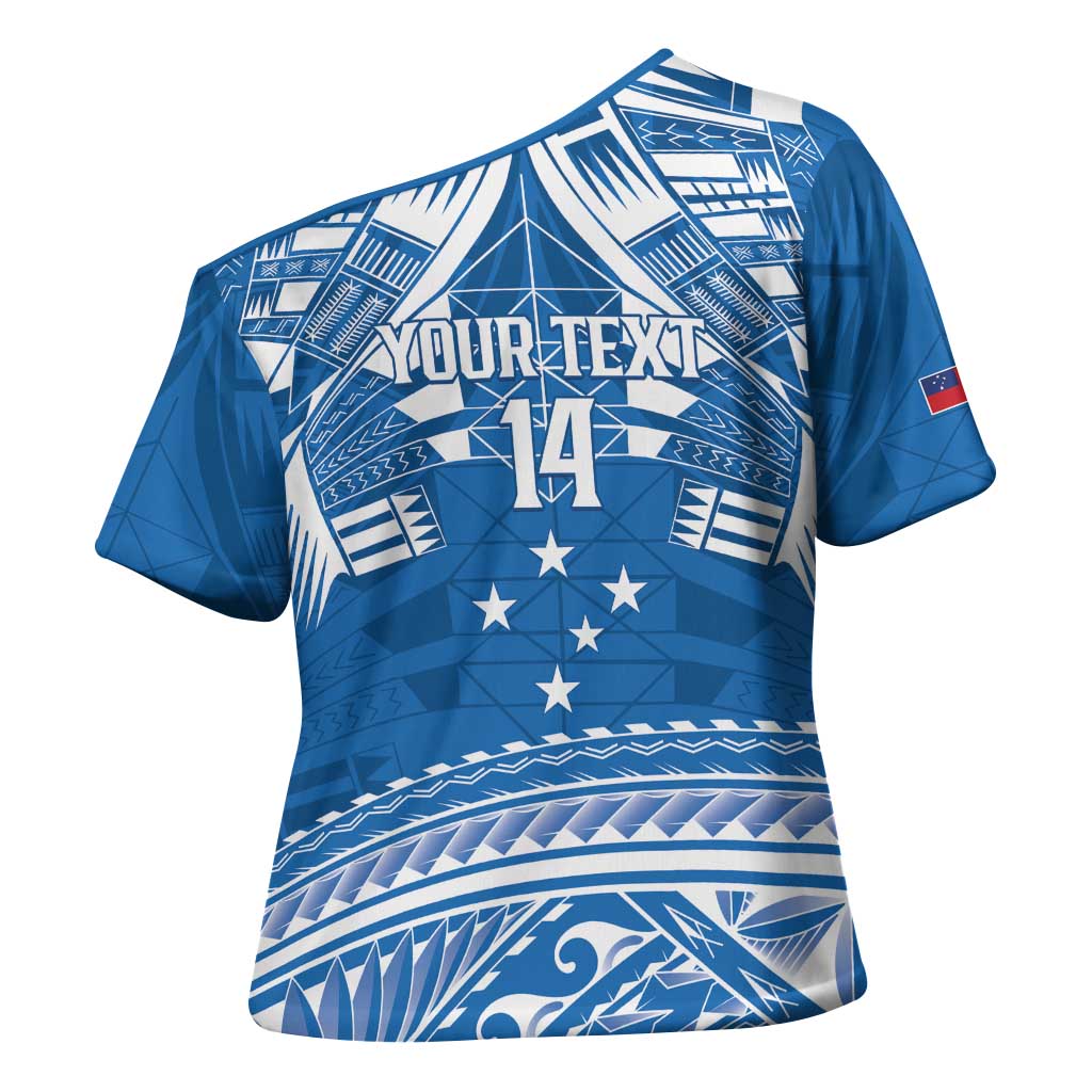 Toa Samoa Rugby Custom Cross Shoulder Shirt Uso aso uma Samoan Pattern Blue - Polynesian Pride