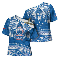 Toa Samoa Rugby Custom Cross Shoulder Shirt Uso aso uma Samoan Pattern Blue - Polynesian Pride