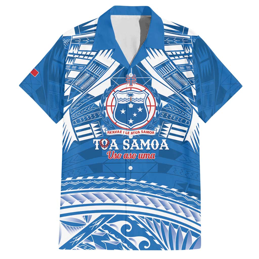 Toa Samoa Rugby Custom Family Matching Long Sleeve Bodycon Dress and Hawaiian Shirt Uso aso uma Samoan Pattern Blue - Polynesian Pride