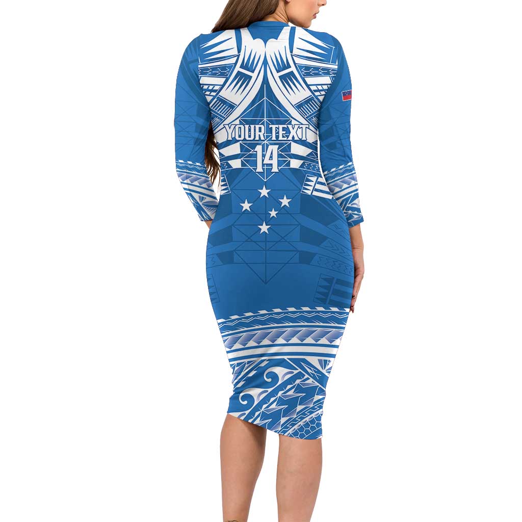 Toa Samoa Rugby Custom Family Matching Long Sleeve Bodycon Dress and Hawaiian Shirt Uso aso uma Samoan Pattern Blue - Polynesian Pride