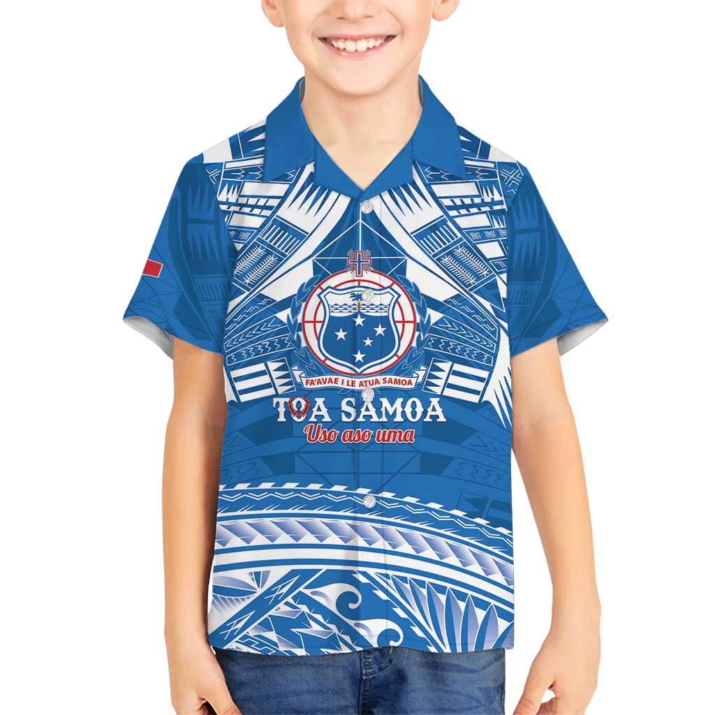 Toa Samoa Rugby Custom Family Matching Long Sleeve Bodycon Dress and Hawaiian Shirt Uso aso uma Samoan Pattern Blue - Polynesian Pride