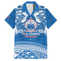 Toa Samoa Rugby Custom Family Matching Off The Shoulder Long Sleeve Dress and Hawaiian Shirt Uso aso uma Samoan Pattern Blue - Polynesian Pride