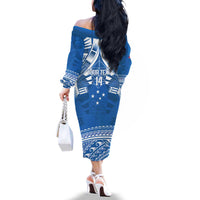 Toa Samoa Rugby Custom Family Matching Off The Shoulder Long Sleeve Dress and Hawaiian Shirt Uso aso uma Samoan Pattern Blue - Polynesian Pride