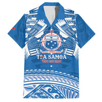 Toa Samoa Rugby Custom Family Matching Off Shoulder Maxi Dress and Hawaiian Shirt Uso aso uma Samoan Pattern Blue - Polynesian Pride