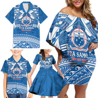 Toa Samoa Rugby Custom Family Matching Off Shoulder Short Dress and Hawaiian Shirt Uso aso uma Samoan Pattern Blue - Polynesian Pride