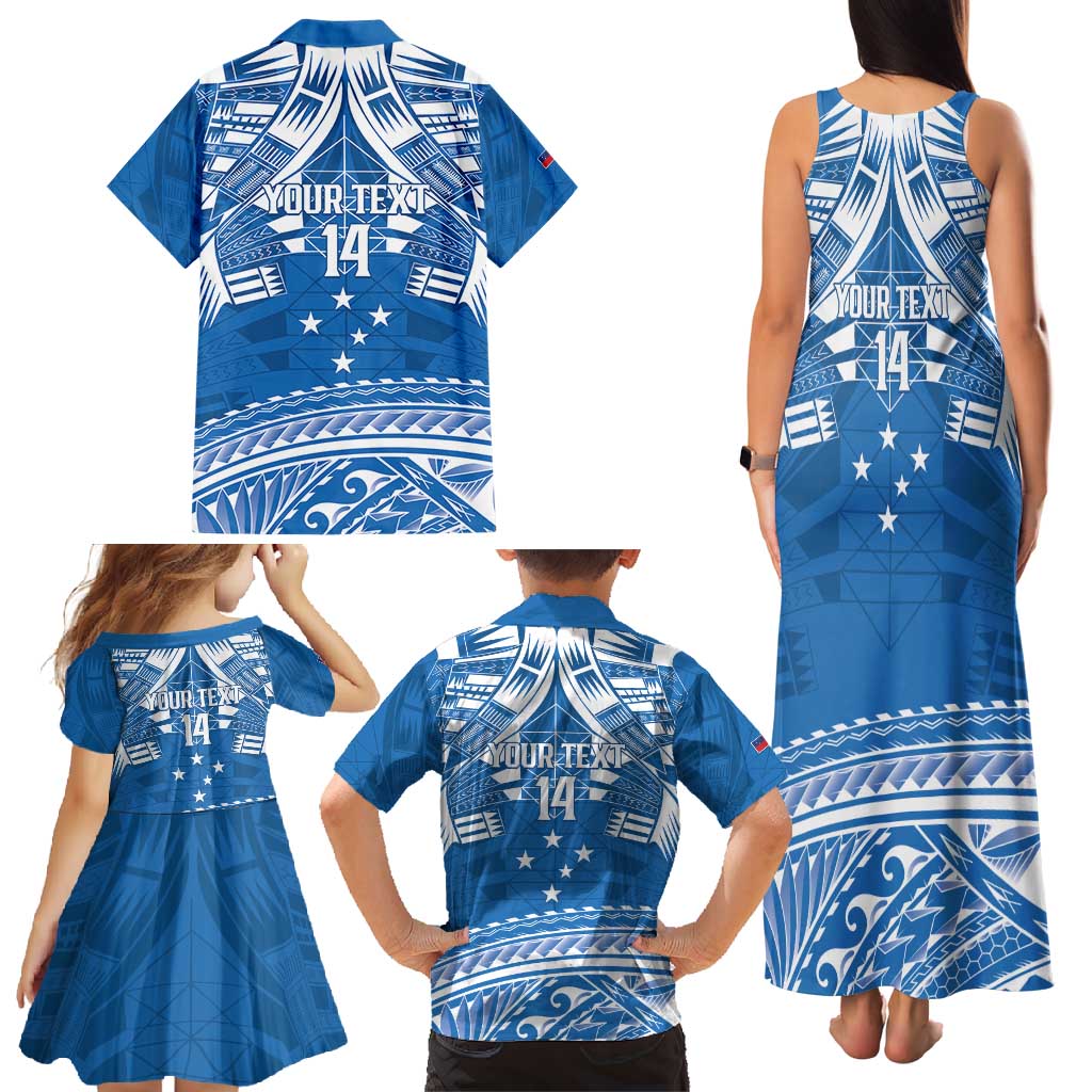 Toa Samoa Rugby Custom Family Matching Tank Maxi Dress and Hawaiian Shirt Uso aso uma Samoan Pattern Blue - Polynesian Pride