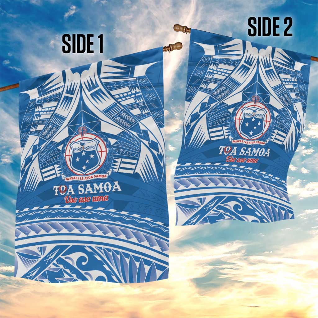 Toa Samoa Rugby Custom Garden Flag Uso aso uma Samoan Pattern Blue - Polynesian Pride