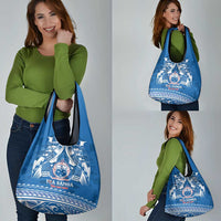 Toa Samoa Rugby Custom Grocery Bag Uso aso uma Samoan Pattern Blue - Polynesian Pride