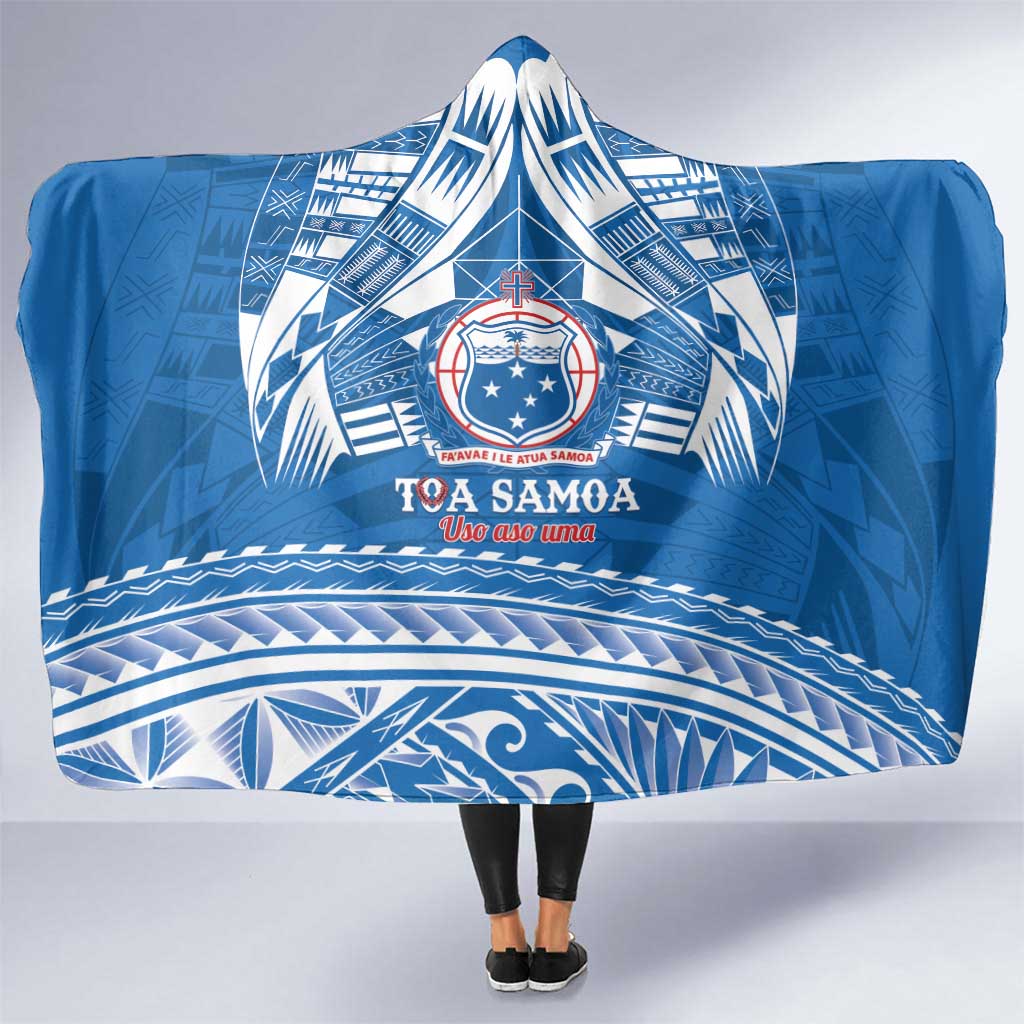 Toa Samoa Rugby Custom Hooded Blanket Uso aso uma Samoan Pattern Blue - Polynesian Pride