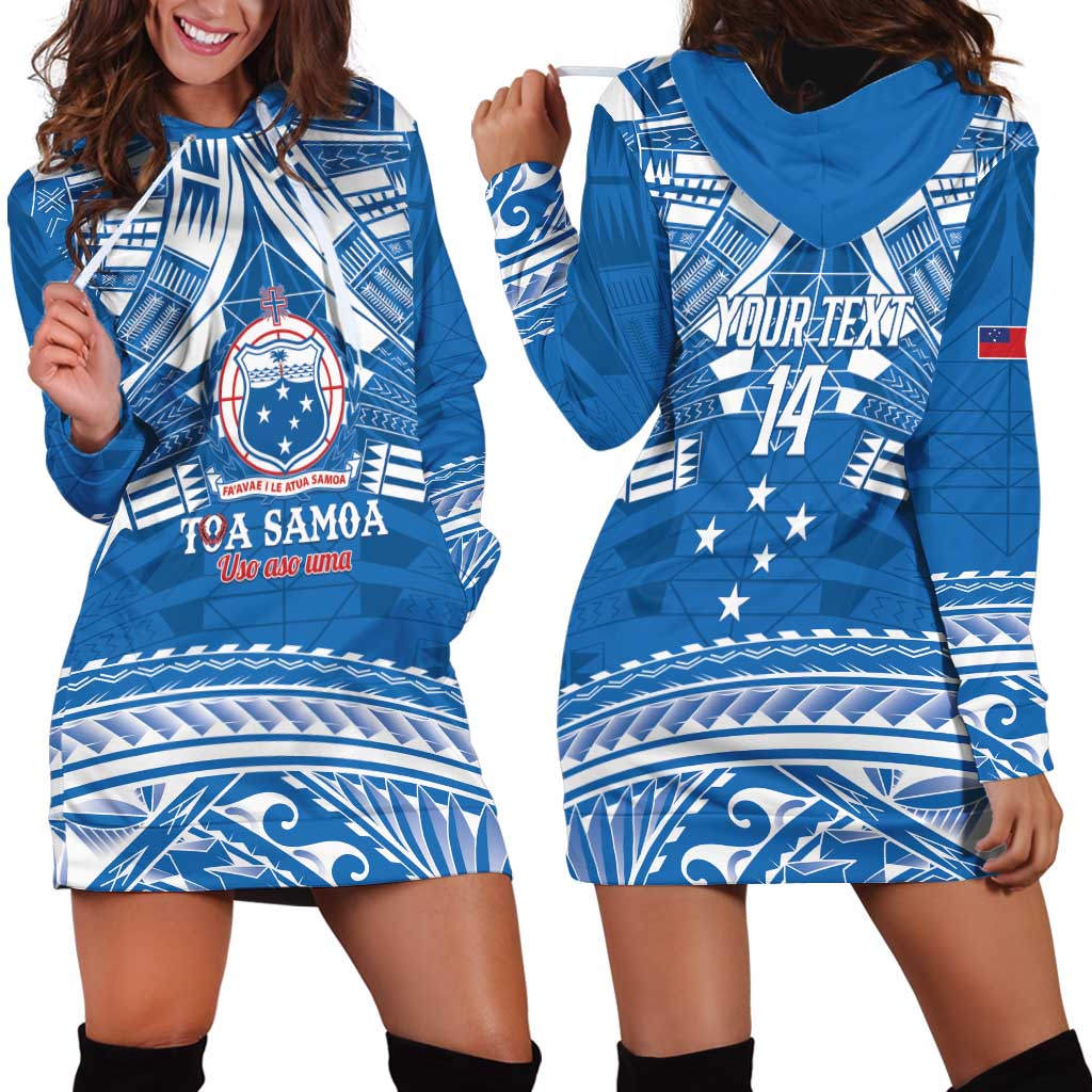 Toa Samoa Rugby Custom Hoodie Dress Uso aso uma Samoan Pattern Blue - Polynesian Pride