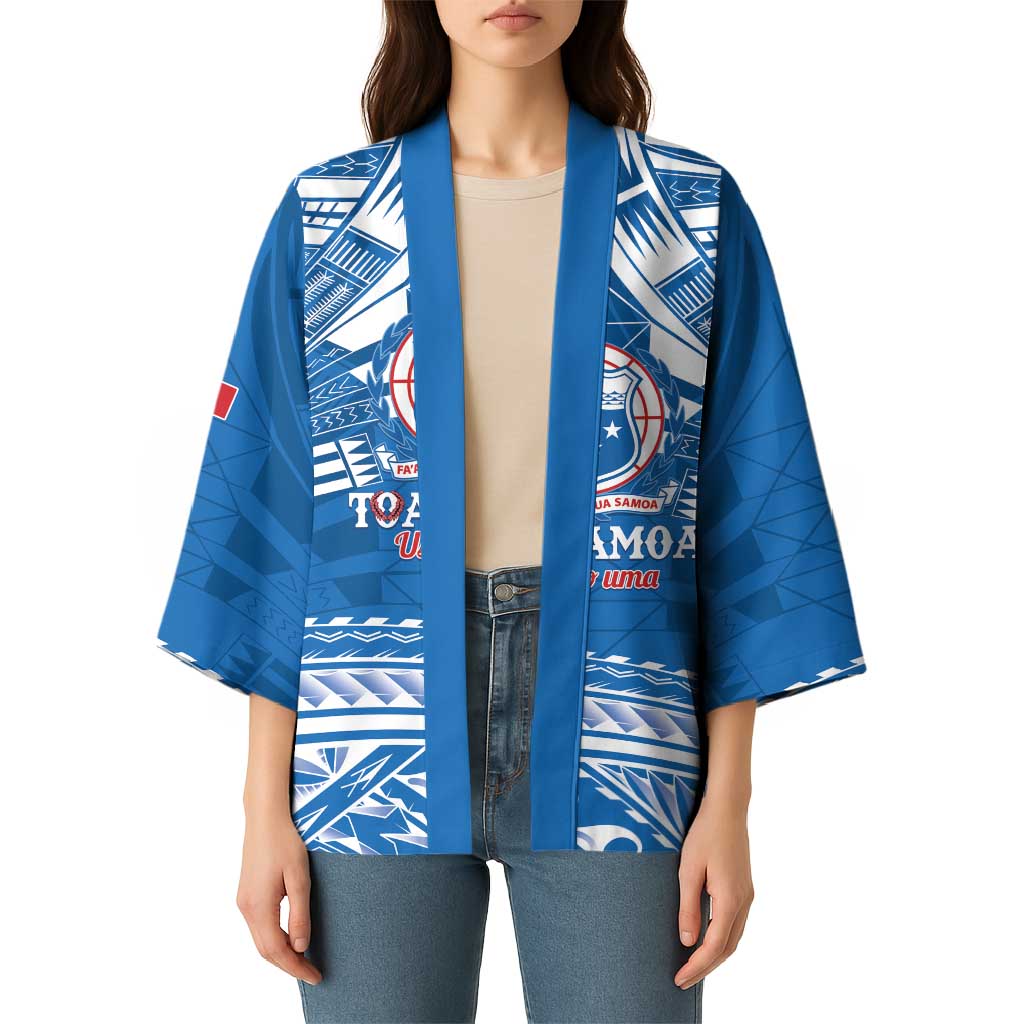 Toa Samoa Rugby Custom Kimono Uso aso uma Samoan Pattern Blue - Polynesian Pride