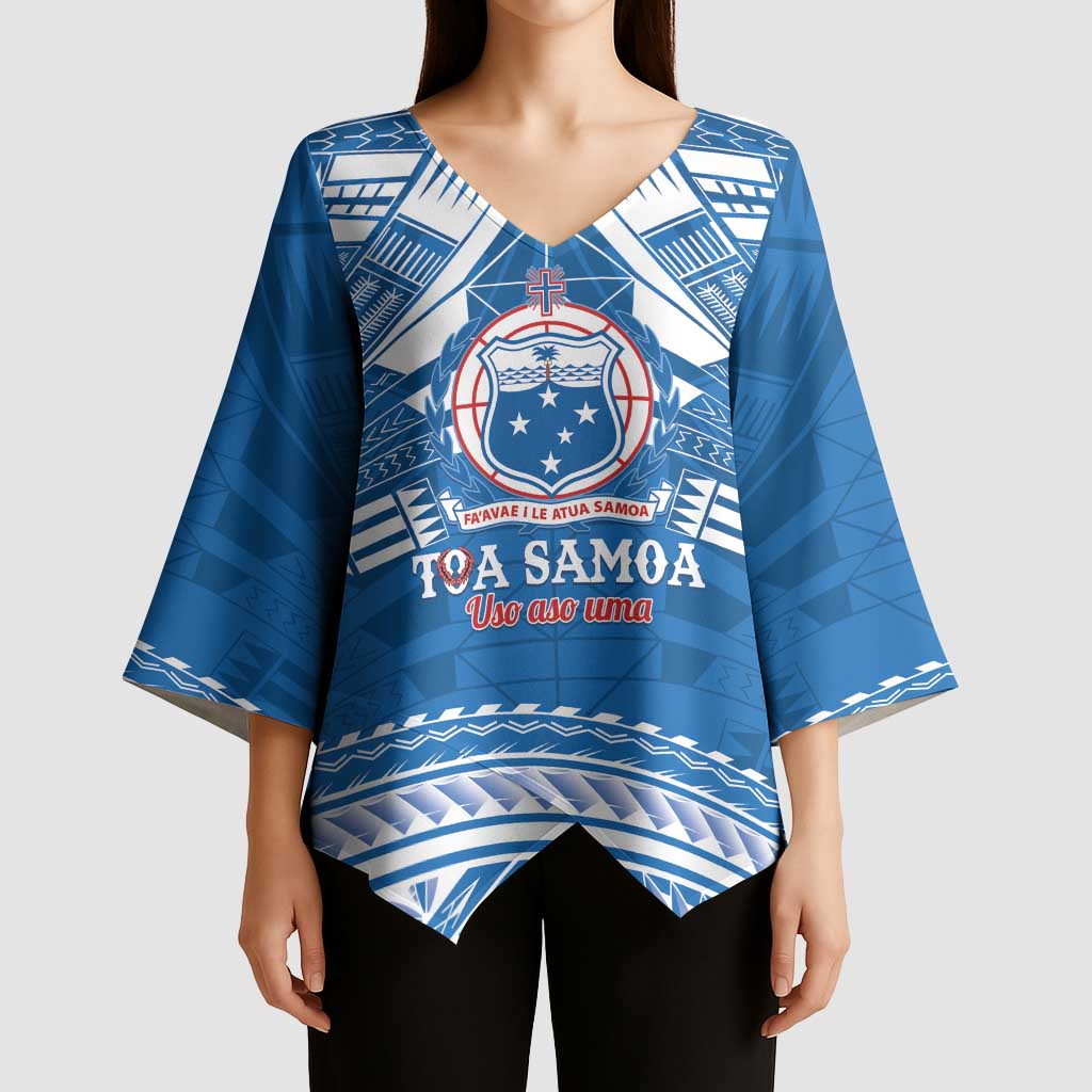 Toa Samoa Rugby Custom Kimono Sleeve Blouse Uso aso uma Samoan Pattern Blue - Polynesian Pride