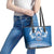 Toa Samoa Rugby Custom Leather Tote Bag Uso aso uma Samoan Pattern Blue - Polynesian Pride