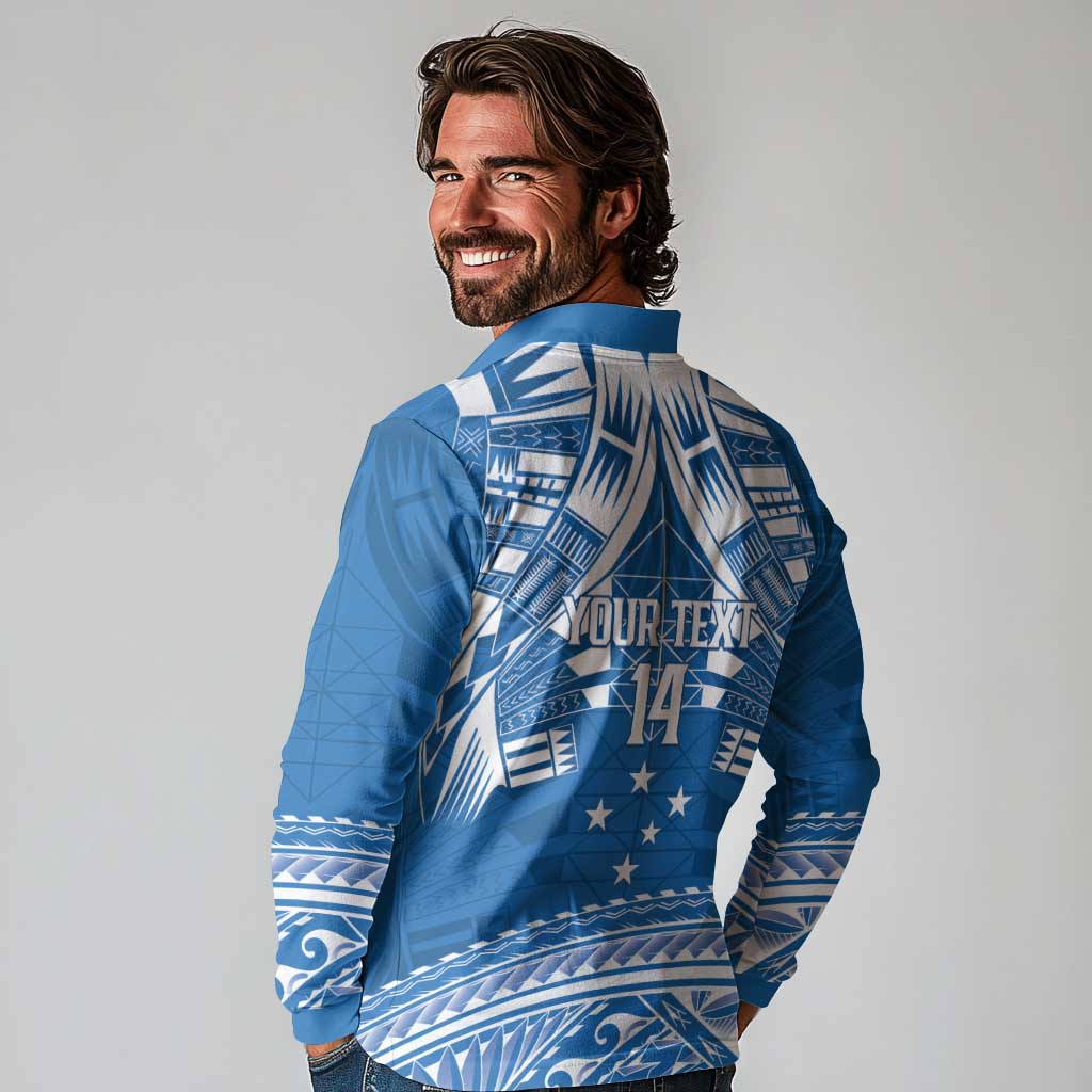 Toa Samoa Rugby Custom Long Sleeve Polo Shirt Uso aso uma Samoan Pattern Blue - Polynesian Pride