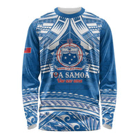 Toa Samoa Rugby Custom Long Sleeve Shirt Uso aso uma Samoan Pattern Blue - Polynesian Pride