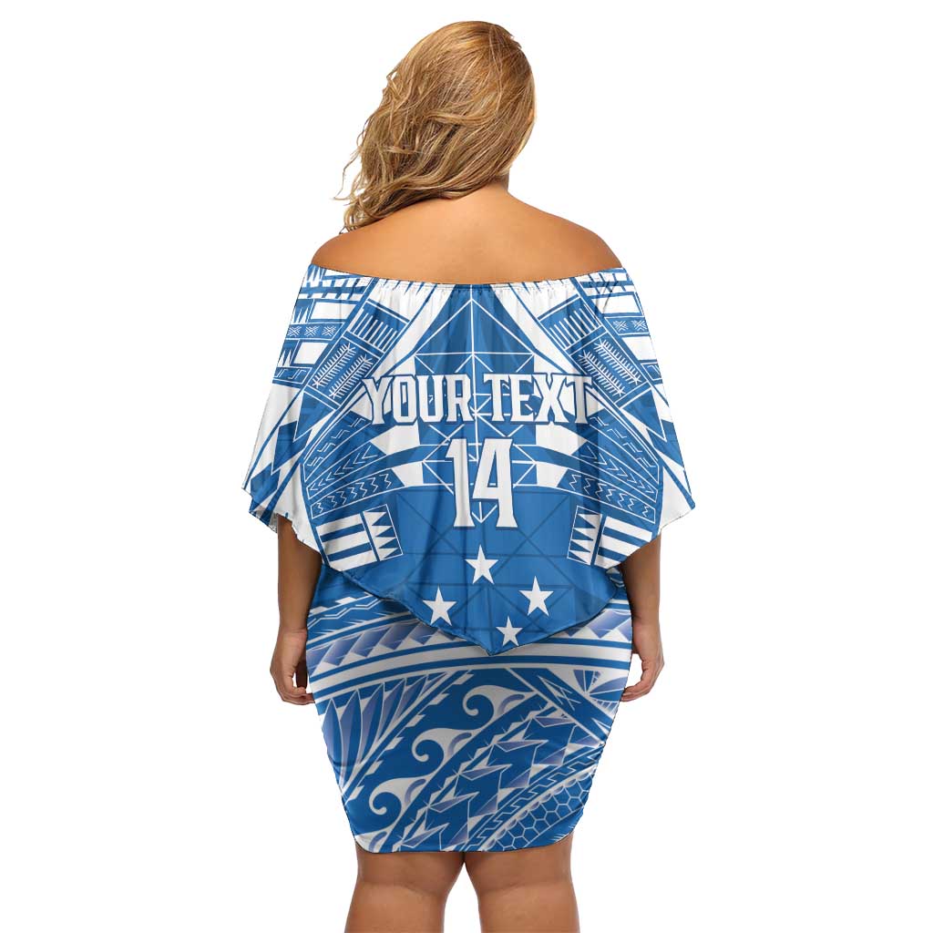 Toa Samoa Rugby Custom Off Shoulder Short Dress Uso aso uma Samoan Pattern Blue - Polynesian Pride