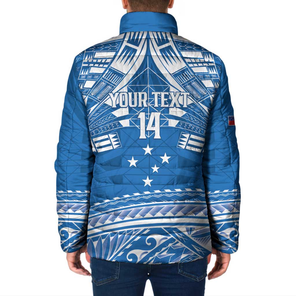 Toa Samoa Rugby Custom Padded Jacket Uso aso uma Samoan Pattern Blue - Polynesian Pride