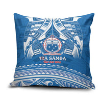 Toa Samoa Rugby Custom Pillow Cover Uso aso uma Samoan Pattern Blue - Polynesian Pride