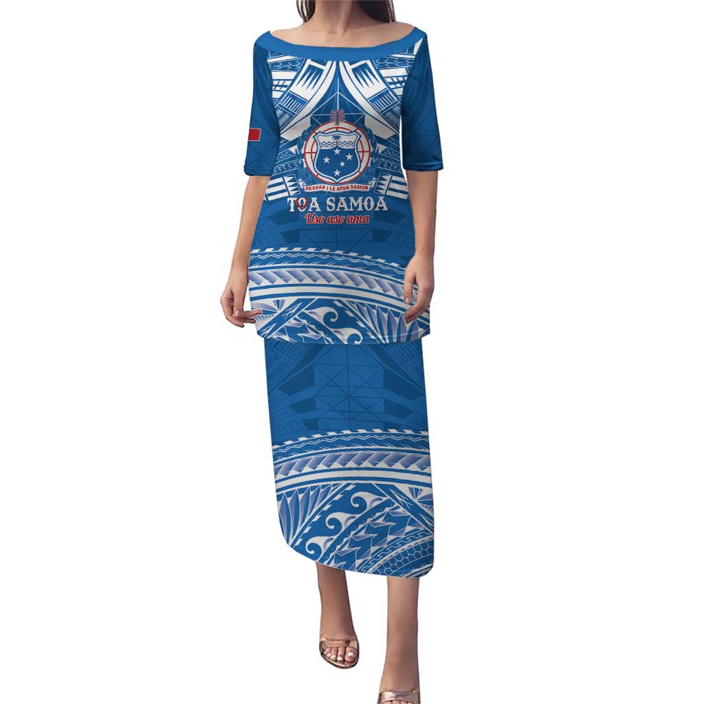 Toa Samoa Rugby Custom Puletasi Uso aso uma Samoan Pattern Blue - Polynesian Pride