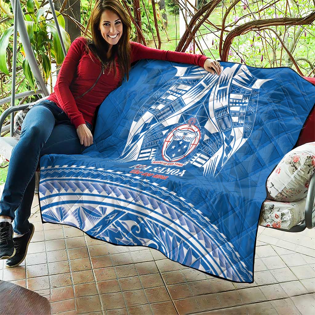 Toa Samoa Rugby Custom Quilt Uso aso uma Samoan Pattern Blue - Polynesian Pride