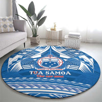 Toa Samoa Rugby Custom Round Carpet Uso aso uma Samoan Pattern Blue - Polynesian Pride