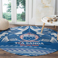 Toa Samoa Rugby Custom Round Carpet Uso aso uma Samoan Pattern Blue - Polynesian Pride