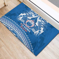 Toa Samoa Rugby Custom Rubber Doormat Uso aso uma Samoan Pattern Blue - Polynesian Pride