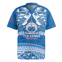 Toa Samoa Rugby Custom Rugby Jersey Uso aso uma Samoan Pattern Blue - Polynesian Pride