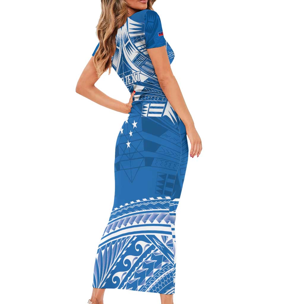 Toa Samoa Rugby Custom Short Sleeve Bodycon Dress Uso aso uma Samoan Pattern Blue - Polynesian Pride