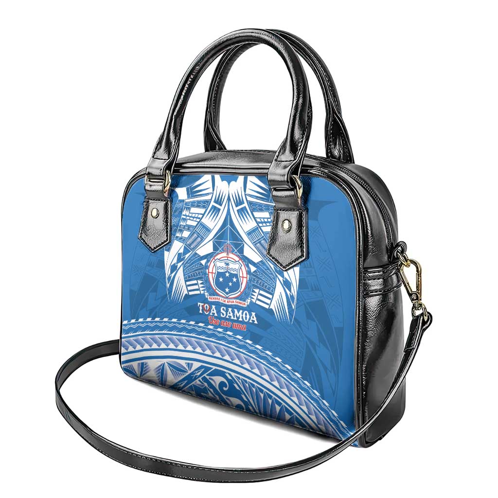 Toa Samoa Rugby Custom Shoulder Handbag Uso aso uma Samoan Pattern Blue - Polynesian Pride