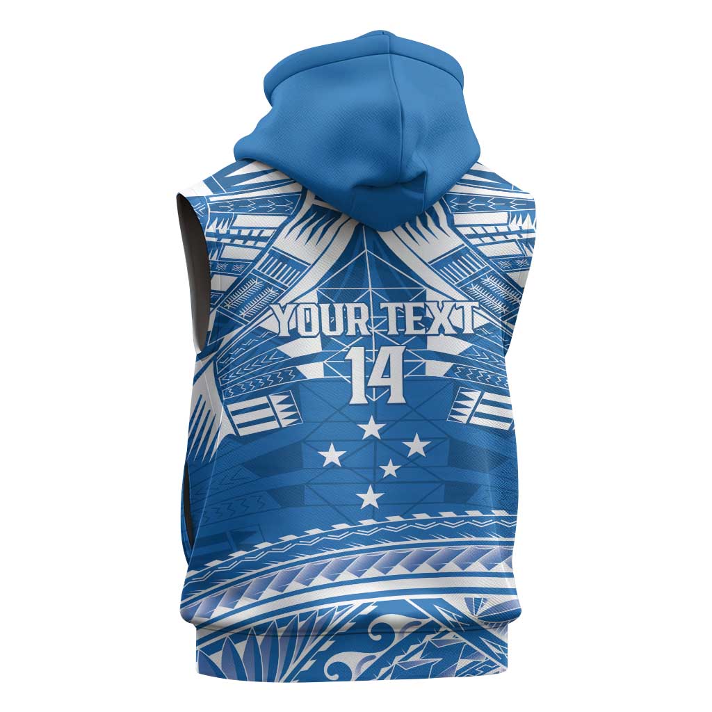 Toa Samoa Rugby Custom Sleeveless Hoodie Uso aso uma Samoan Pattern Blue - Polynesian Pride