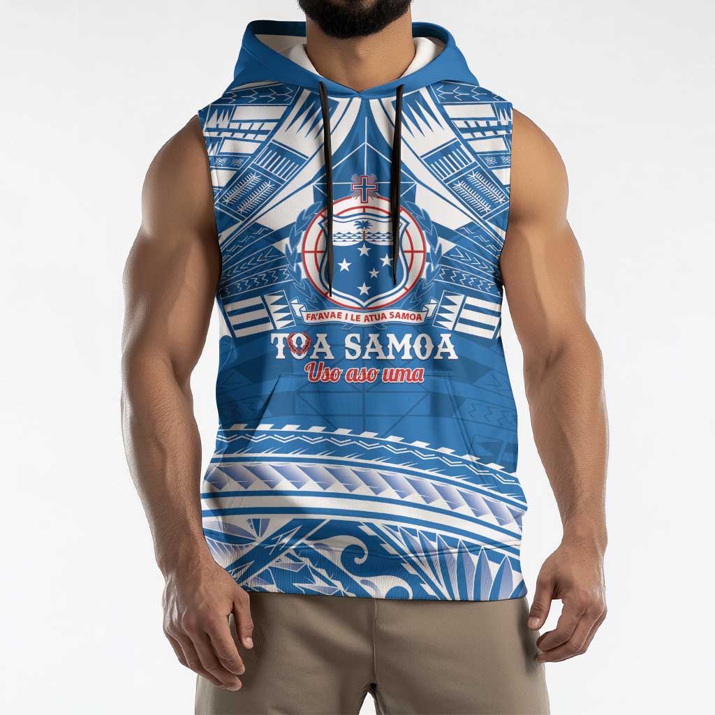 Toa Samoa Rugby Custom Sleeveless Hoodie Uso aso uma Samoan Pattern Blue - Polynesian Pride